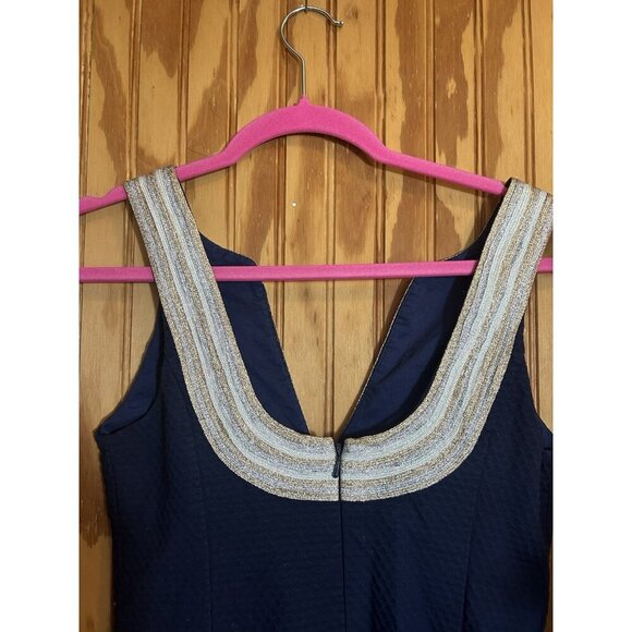 LILLY PULITZER VALLI SHIFT DRESS in True Navy Gold Silver Size 0 Metallic Preppy - Picture 7 of 11